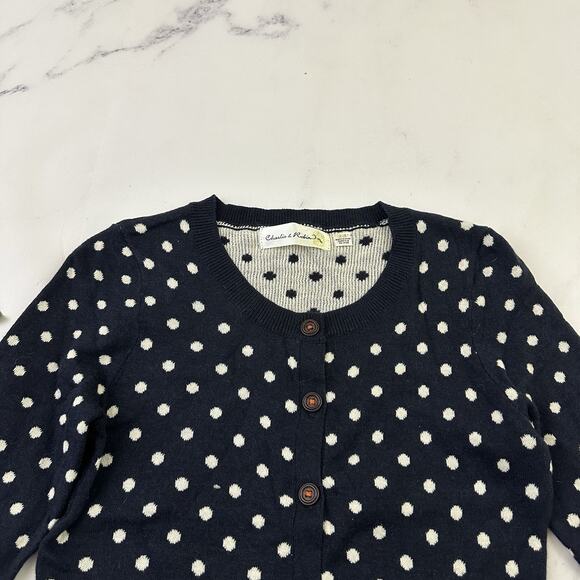 Charlie Robin Anthropologie Chicken Cardigan Sweater Size XS Blue Polka Dot - Picture 2 of 12